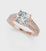 Rose gold Cushion Cut Diamond Solitaire Engagement Ring with Split Shank Pavé Band