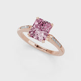 Rose gold Fancy Pink Radiant  Cut Channel Set Solitaire Engagement Ring with Four-Prong Setting