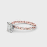 Rose gold Radiant Cut Diamond Solitaire Ring with Twisted Band and Pavé Accents