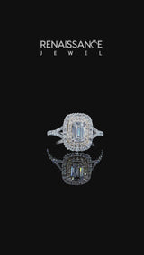 Yellow gold Radiant Cut Diamond Pavé Split Shank Double Halo Engagement Ring