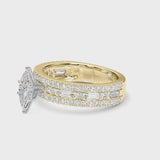 Yellow gold Marquise Cut Diamond Solitaire Ring with Pavé and Channel Set Band