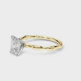 Yellow gold Radiant Solitaire Diamond Ring with Bamboo Band and Four-Prong Setting