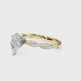 Yellow gold Pear Solitaire Twisted Pave Band with Four-Prong Setting
