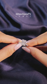 14K White Gold 3.03 Carat D VS1 Radiant Cut Diamond Pave Band Solitaire Ring with Four-Prong Setting