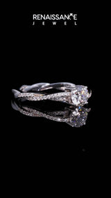 Platinum Round Solitaire Twisted Band Pavé Diamond Ring