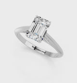 Silver Emerald Cut Diamond Solitaire Engagement Ring with Cathedral Setting and Four-Prong Mount