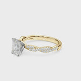 Yellow gold Radiant Solitaire Twisted Pave Band with Four-Prong Setting