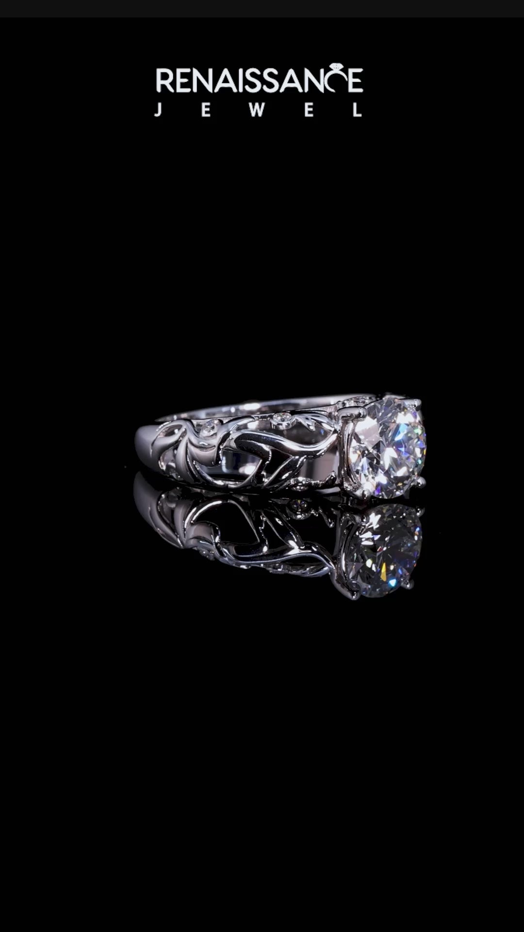 White gold Round Solitaire Diamond Leaf Vine Band with Prong Setting_40