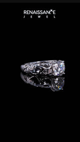 Platinum Pear Cut Solitaire Diamond Leaf-Inspired Vine Band Ring with Prong Setting