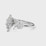 White gold Marquise Diamond Cluster Leaf Design Ring with Prong Setting