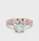 Rose gold Round Cut Diamond Solitaire Pavé Band with Four-Prong Setting