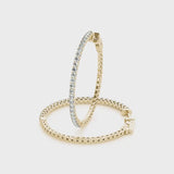 Yellow gold Round Diamond Pave Hoop Earrings with Prong Setting