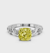 Silver Fancy Yellow Cushion  Solitaire Twisted Band with Prong Setting