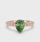 Rose gold Fancy Green Pear Cut Diamond Solitaire Ring with Beaded Band and Prong Setting