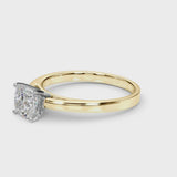 Yellow gold Cushion Solitaire Diamond Ring with Four-Prong Setting and Classic Band