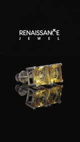 Platinum Princess Cut Citrine Stud Earrings