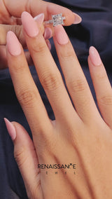 Rose gold Princess Cut Diamond Side Stone Solitaire Ring with Round  and Four-Prong Setting