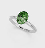 Platinum Fancy Green Oval Cut Diamond Solitaire Ring with Six-Prong Setting and Classic Band