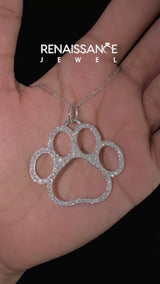 White gold Pavé Round Diamond Paw Pendant