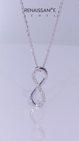 Silver Infinity Pendant with Round Brilliant Diamonds in Pavé Setting