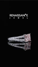 White gold Fancy Pink Princess Cut Diamond Split Shank Pavé Engagement Ring with Four-Prong Setting