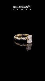 Yellow gold Emerald Cut Diamond Solitaire Engagement Ring with Twisted Round  Accent Band and Prong Setting