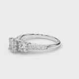 Platinum Three-Stone Oval Cut Diamond Pavé Band with Four-Prong Setting