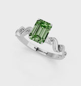 Platinum Fancy Green Emerald  Solitaire Twisted Band with Prong Setting