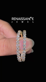 Yellow gold Round Cut Pavé Diamond Hoop Earrings with Four-Prong Setting