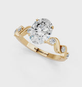 Yellow gold Oval Solitaire Twisted Band with Prong Setting