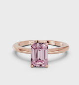 Rose gold Fancy Pink Emerald Cut Diamond Solitaire Ring with Six-Prong Setting and Classic Band