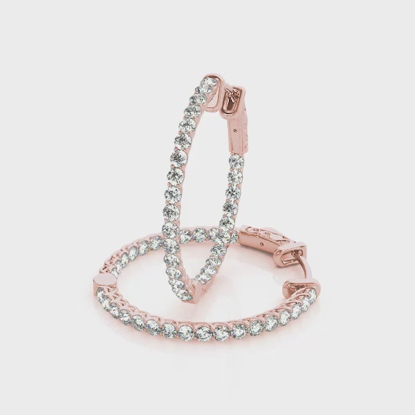 Rose gold Round Cut Pavé Diamond Hoop Earrings with Four-Prong Setting 4
