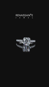 10K White Gold 3.05 Carat E VS1 Cushion Cut Diamond Solitaire with Pave Band and Four-Prong Setting