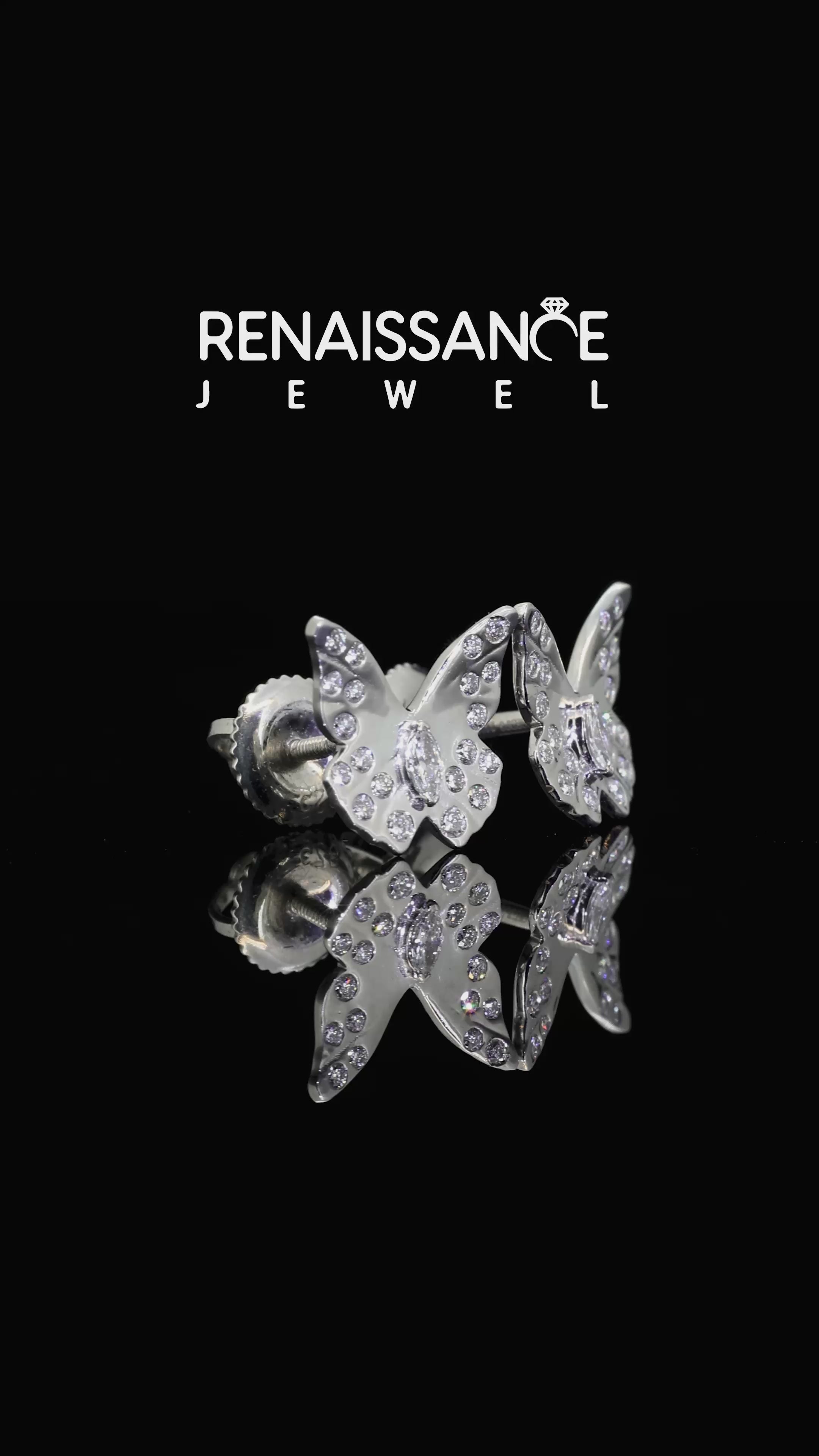 Silver Round and Marquise Diamond Flutter Butterfly Stud Earrings_5