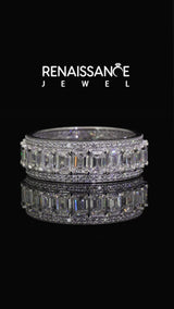 White gold Emerald Cut and Round Diamond Multi-Row Mens Band