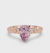 Rose gold Fancy Pink Pear Cut Diamond Solitaire Ring with Beaded Band and Prong Setting