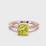 Rose gold Fancy Yellow Cushion Cut Diamond Solitaire Ring with Six-Prong Setting and Classic Band