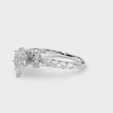 Platinum Pear Cut Diamond Solitaire Ring with Filigree Band and Four-Prong Setting