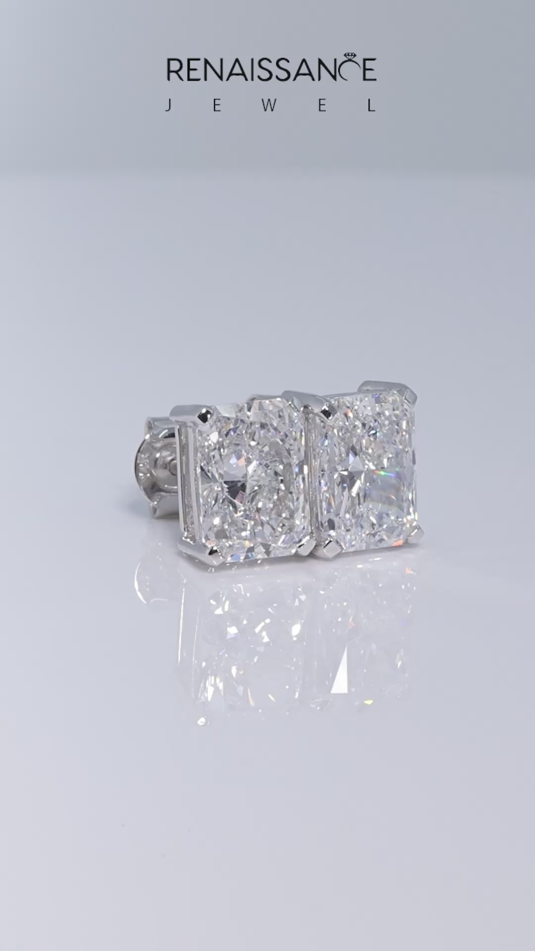 White gold Radiant Brilliant Diamond Stud Earrings_52