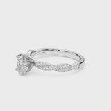 Platinum Oval Solitaire Twisted Pave Band with Four-Prong Setting