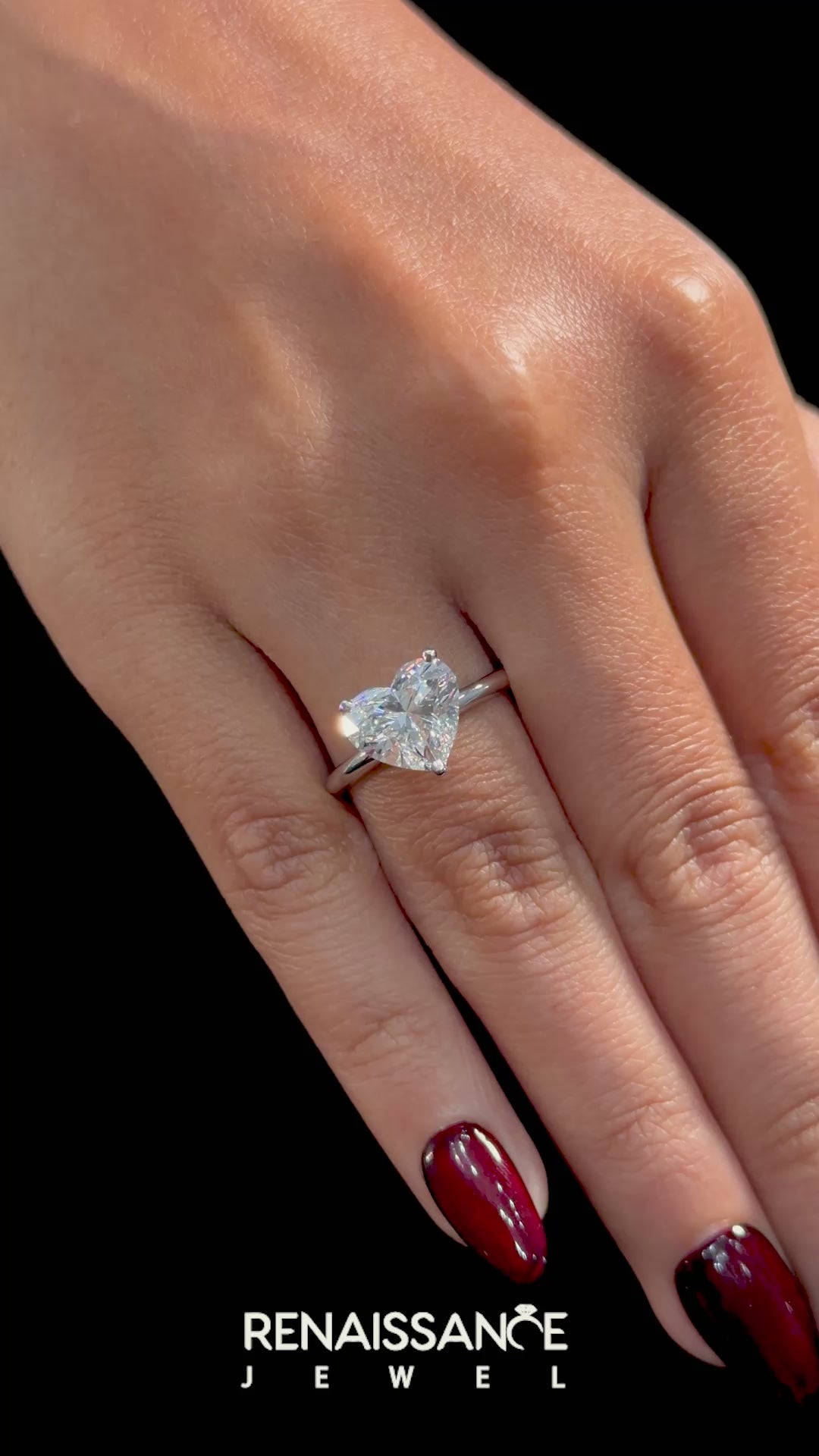 White gold Heart Cut Solitaire Engagement Ring with Round Band and Four-Prong Setting_367