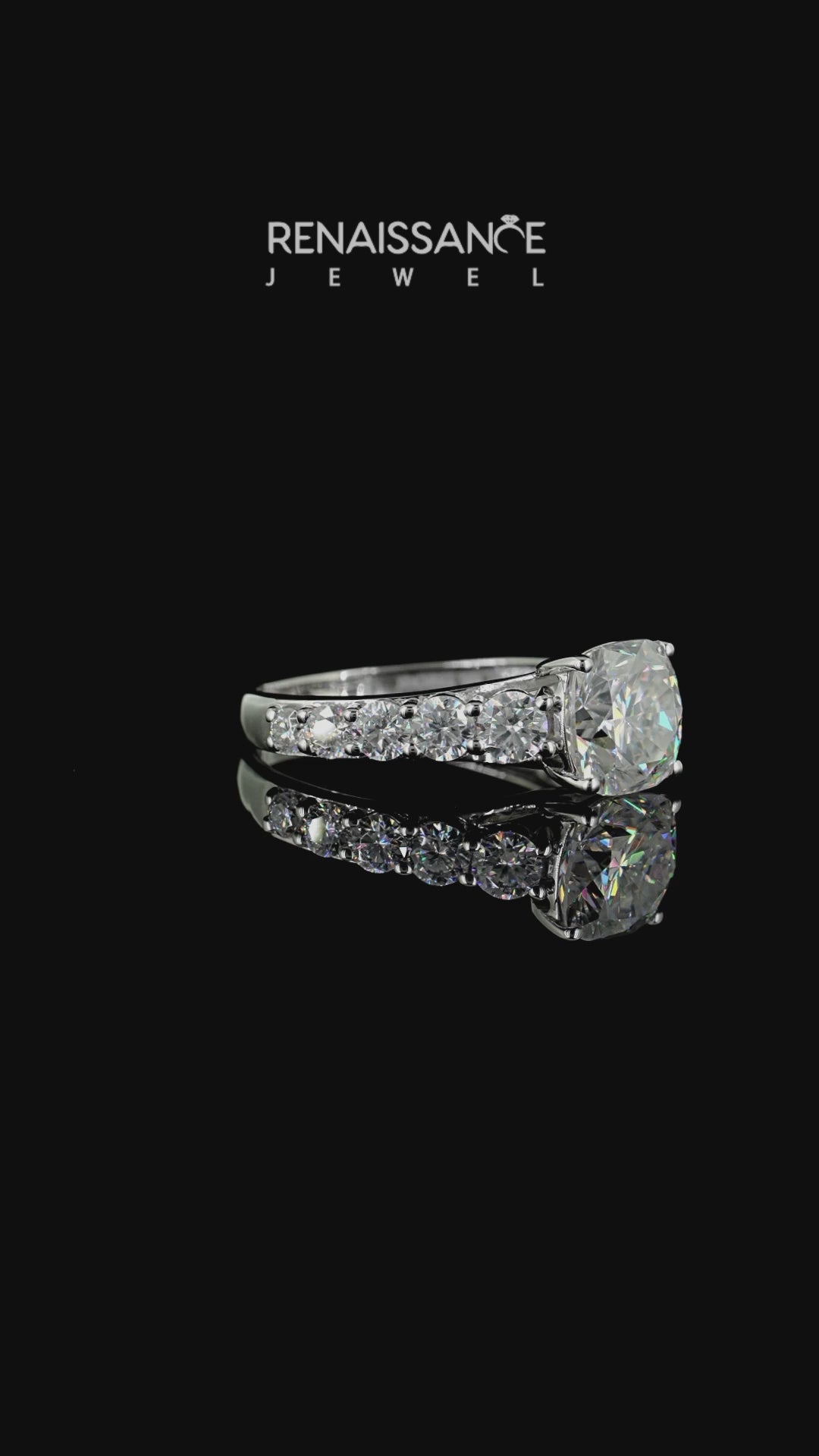 Silver Cushion Cut Moissanite Engagement Ring with Pavé Band and Four-Prong Setting_12
