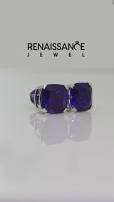 Platinum Cushion Cut Blue Sapphire Stud Earrings