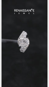 White gold Princess Diamond Halo Ring with Marquise and Pavé Band in Prong Setting