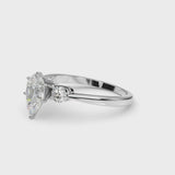 Silver Three-Stone Pear Solitaire Ring with Tapered Band and Six-Prong Setting
