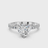 Silver Heart Cut Diamond Solitaire Pavé Band with Four-Prong Setting