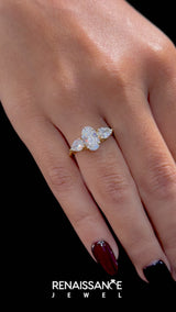 Yellow gold Princess Cut Diamond Three-Stone Ring with Pear  Side Stones and Prong Setting