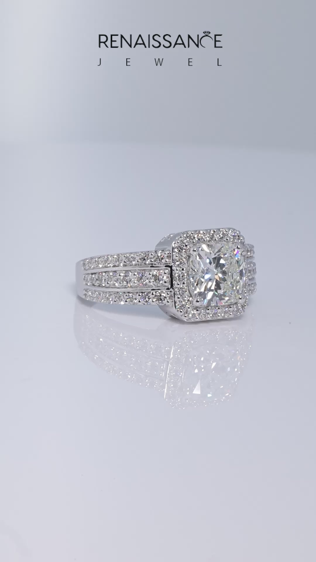 White gold Cushion-Cut Halo Diamond Ring with Split Shank and Four-Prong Setting_59