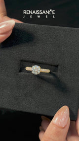 Yellow gold Marquise Cut Diamond Solitaire Ring with Three-Row Pavé Band and Four-Prong Setting