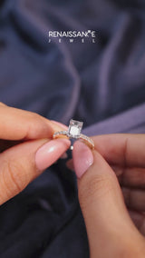 Yellow gold Emerald Cut Diamond Solitaire Ring with Pavé Accents and Four-Prong Setting